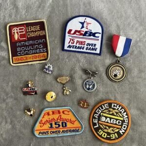 Vintage bowling pins and patches